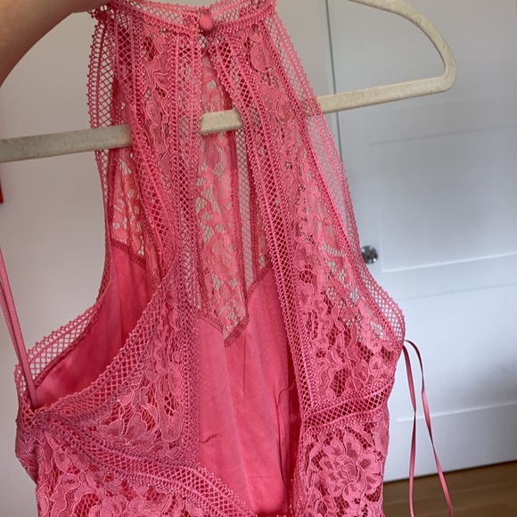 Express High Neck Lace Sheath Dress, Coral, size S - Picture 6 of 6